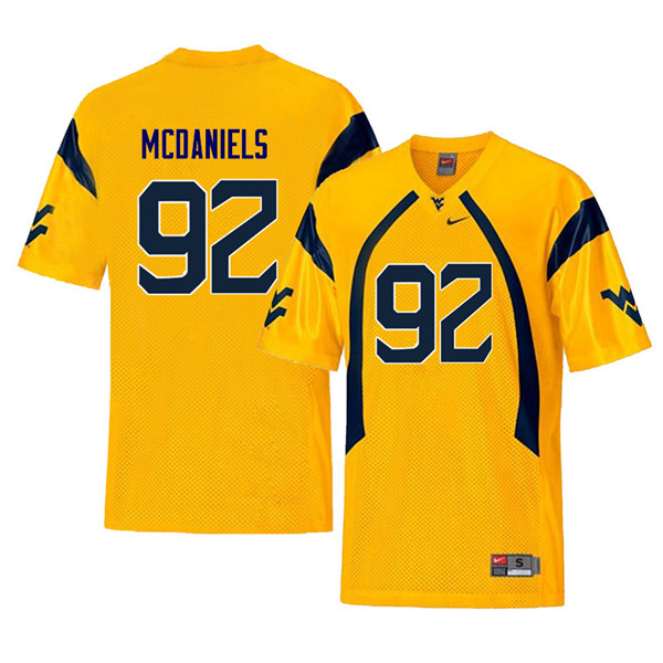 Men #92 Dalton McDaniels West Virginia Mountaineers Throwback College Football Jerseys Sale-Yellow